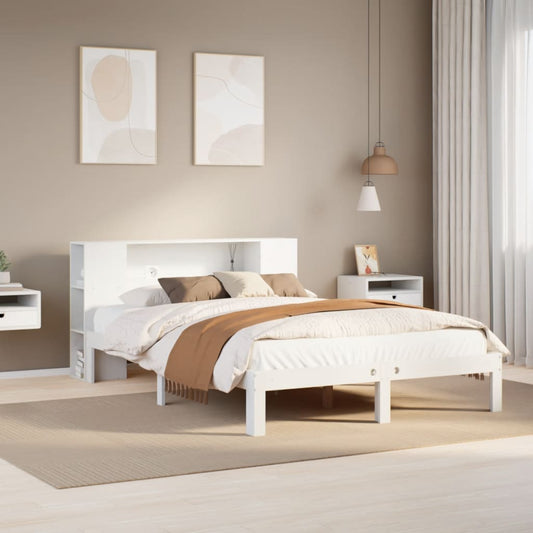 vidaXL Bookcase Bed | White | Solid Pine Wood | Double | Bed | Rectangular