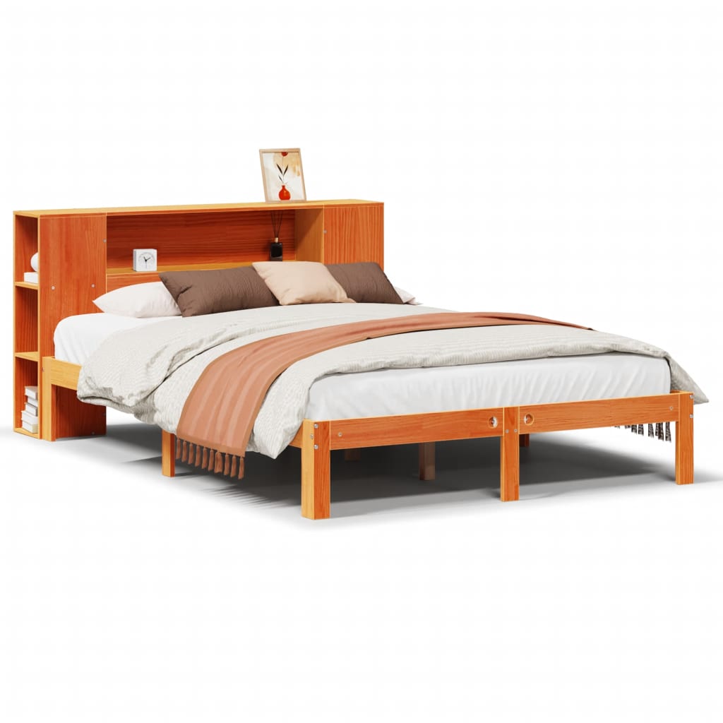 vidaXL Bookcase Bed without Mattress Wax Brown 135x190 cm Doouble Solid Wood Pine