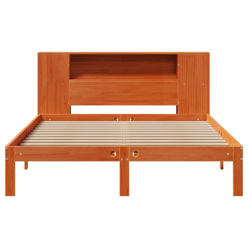 vidaXL Bookcase Bed without Mattress Wax Brown 135x190 cm Doouble Solid Wood Pine