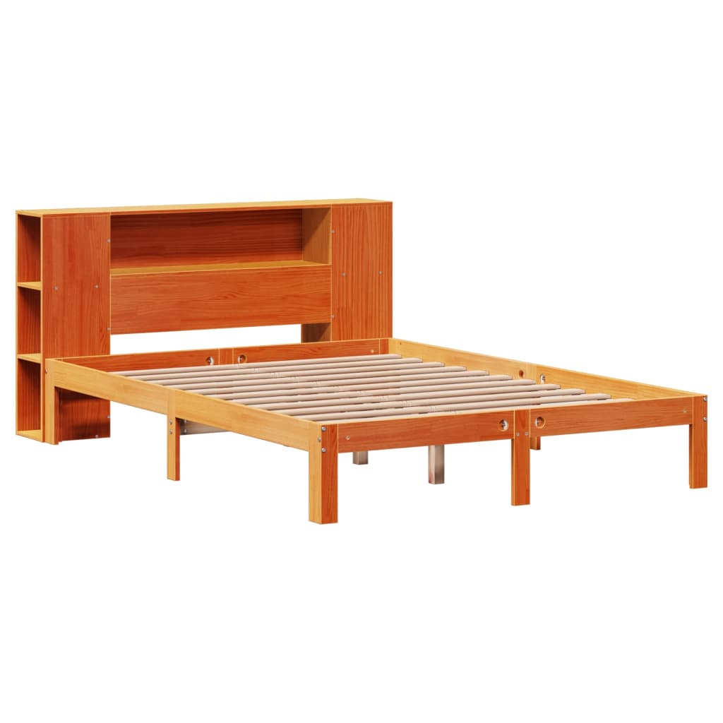 vidaXL Bookcase Bed without Mattress Wax Brown 140x190cm Solid Wood Pine
