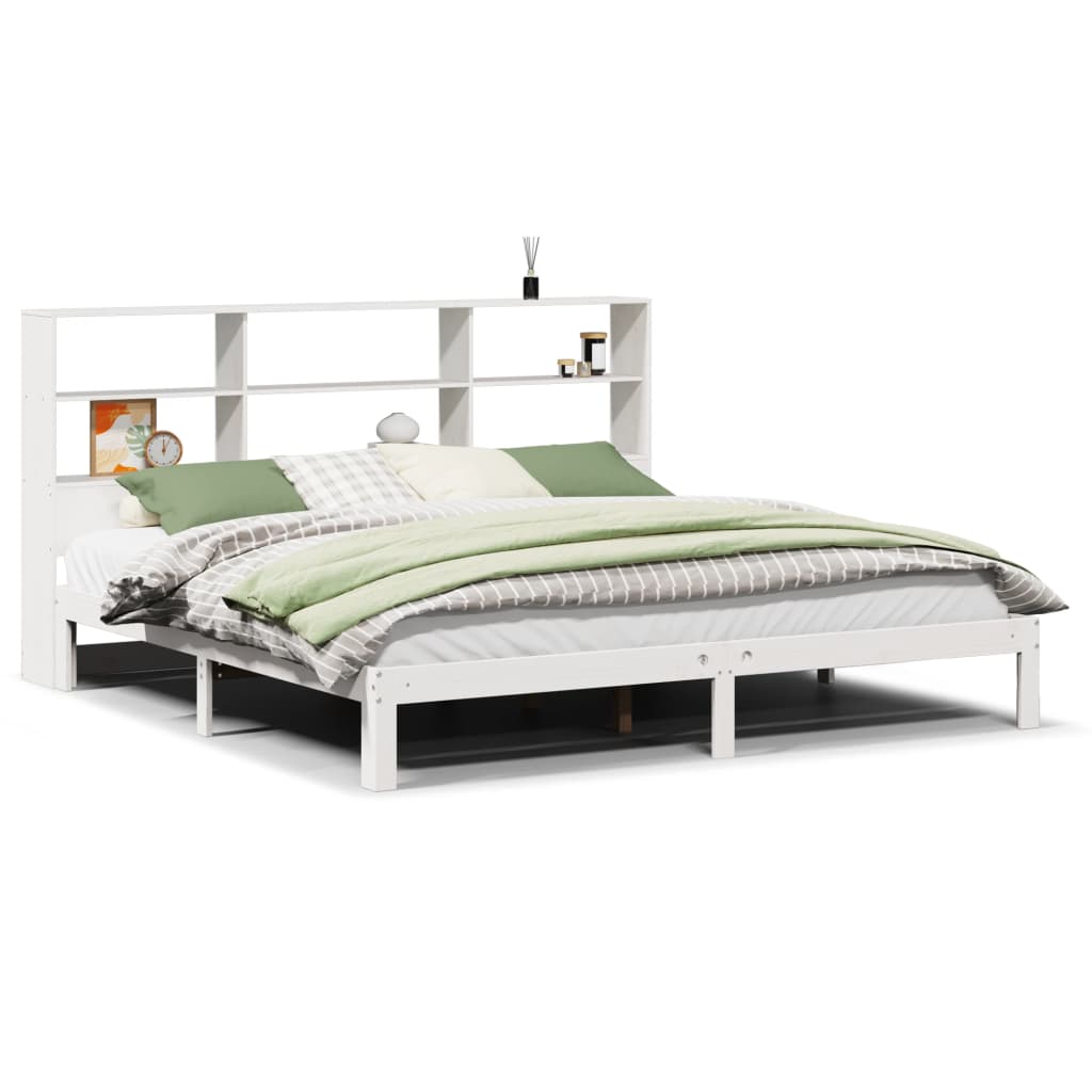 vidaXL Bookcase Bed without Mattress White 180x200 cm Super King Solid Wood Pine