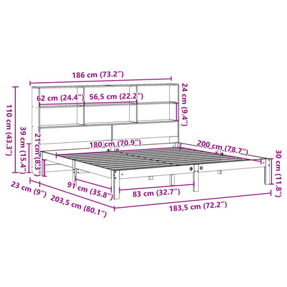 vidaXL Bookcase Bed without Mattress White 180x200 cm Super King Solid Wood Pine