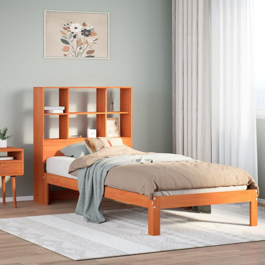 vidaXL Bookcase Bed without Mattress Wax Brown 75x190 cm Small Single Solid Wood Pine