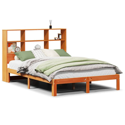 vidaXL Bookcase Bed without Mattress Wax Brown 135x190 cm Doouble Solid Wood Pine