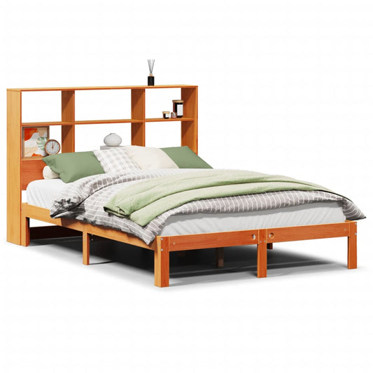 vidaXL Bookcase Bed without Mattress Wax Brown 140x190cm Solid Wood Pine