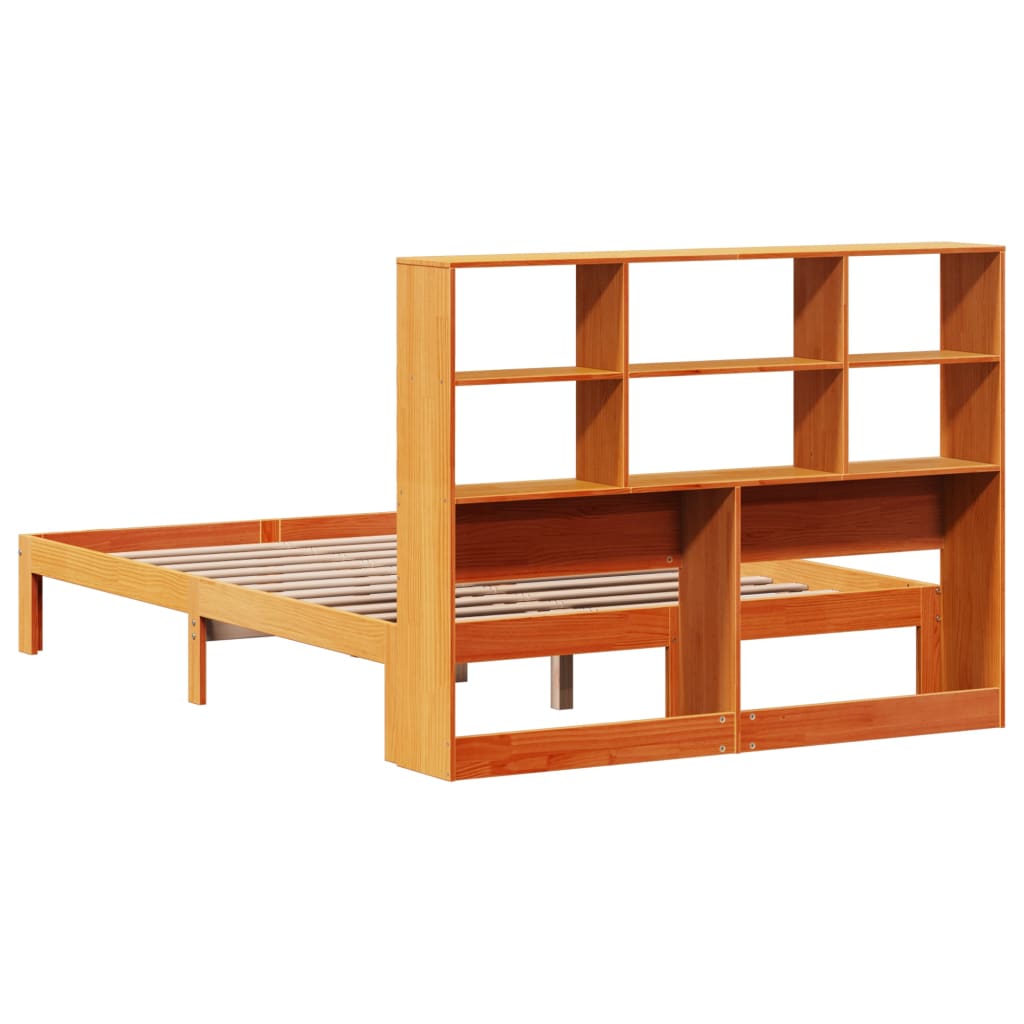 vidaXL Bookcase Bed without Mattress Wax Brown 140x190cm Solid Wood Pine