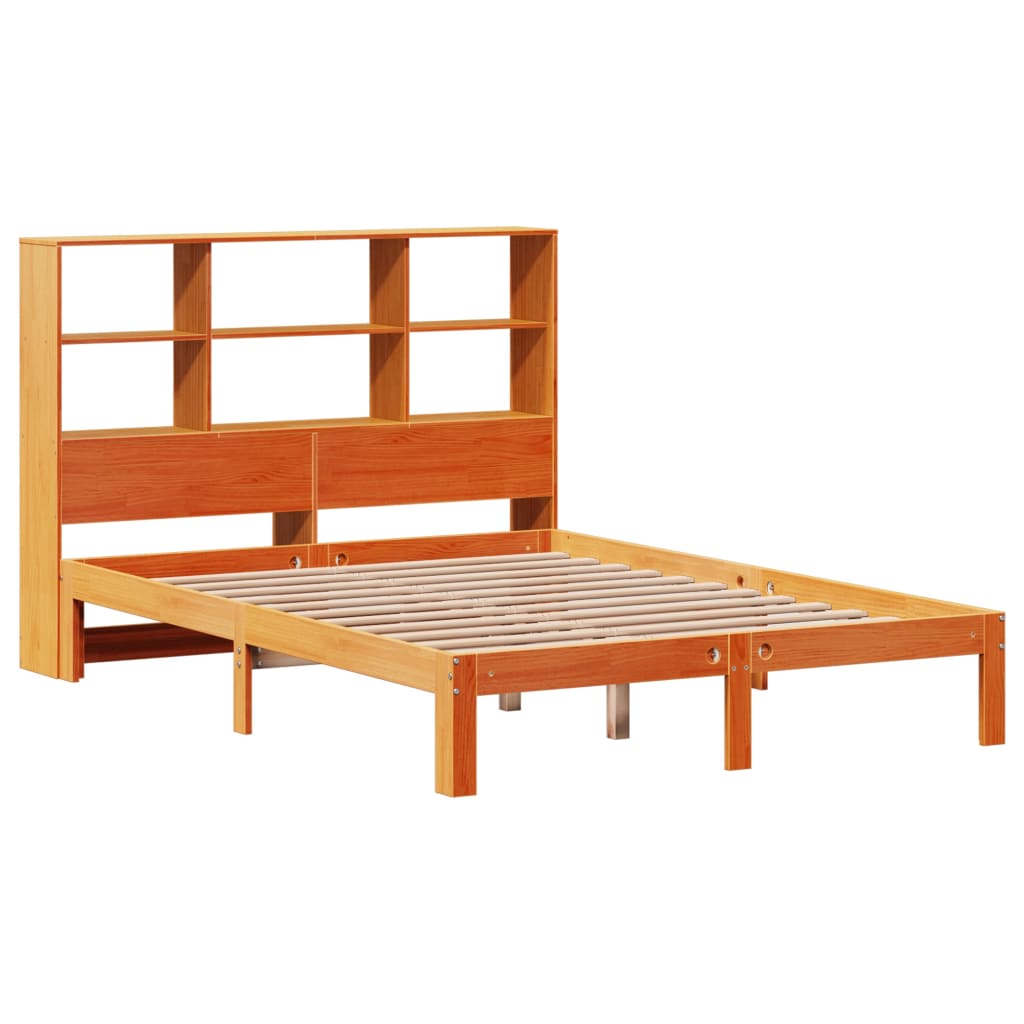 vidaXL Bookcase Bed without Mattress Wax Brown 140x200cm Solid Wood Pine