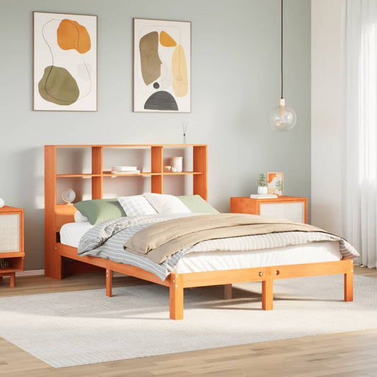vidaXL Bookcase Bed without Mattress Wax Brown 140x200cm Solid Wood Pine