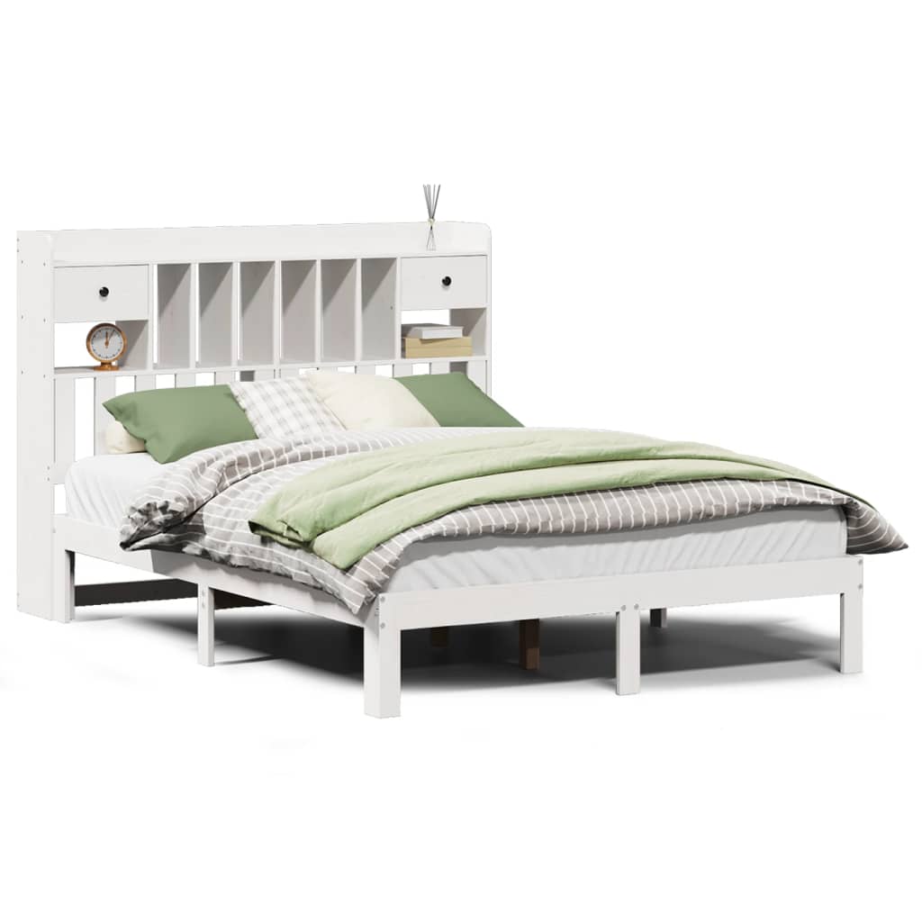 vidaXL Bookcase Bed without Mattress White 150x200cm Solid Wood Pine