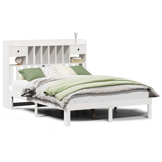 vidaXL Bookcase Bed without Mattress White 150x200cm Solid Wood Pine