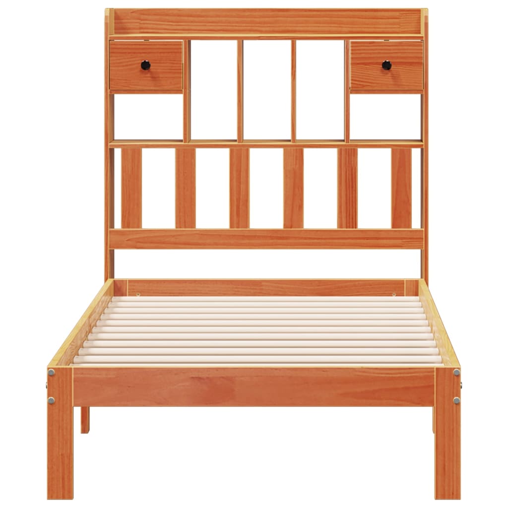 vidaXL Bookcase Bed without Mattress Wax Brown 75x190cm Solid Wood Pine