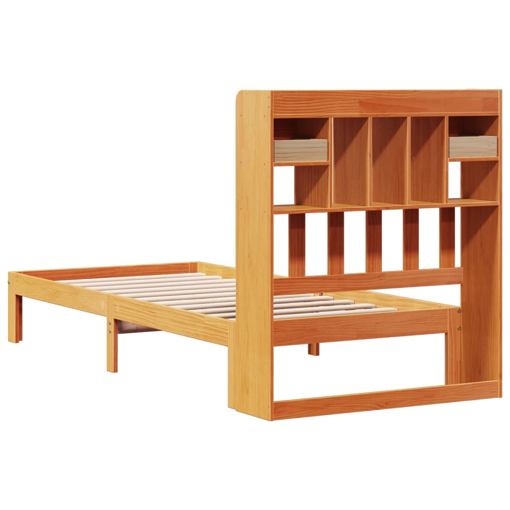 vidaXL Bookcase Bed without Mattress Wax Brown 75x190cm Solid Wood Pine
