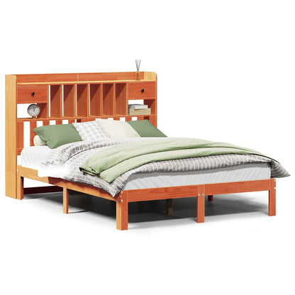 vidaXL Bookcase Bed without Mattress Wax Brown 135x190cm Solid Wood Pine