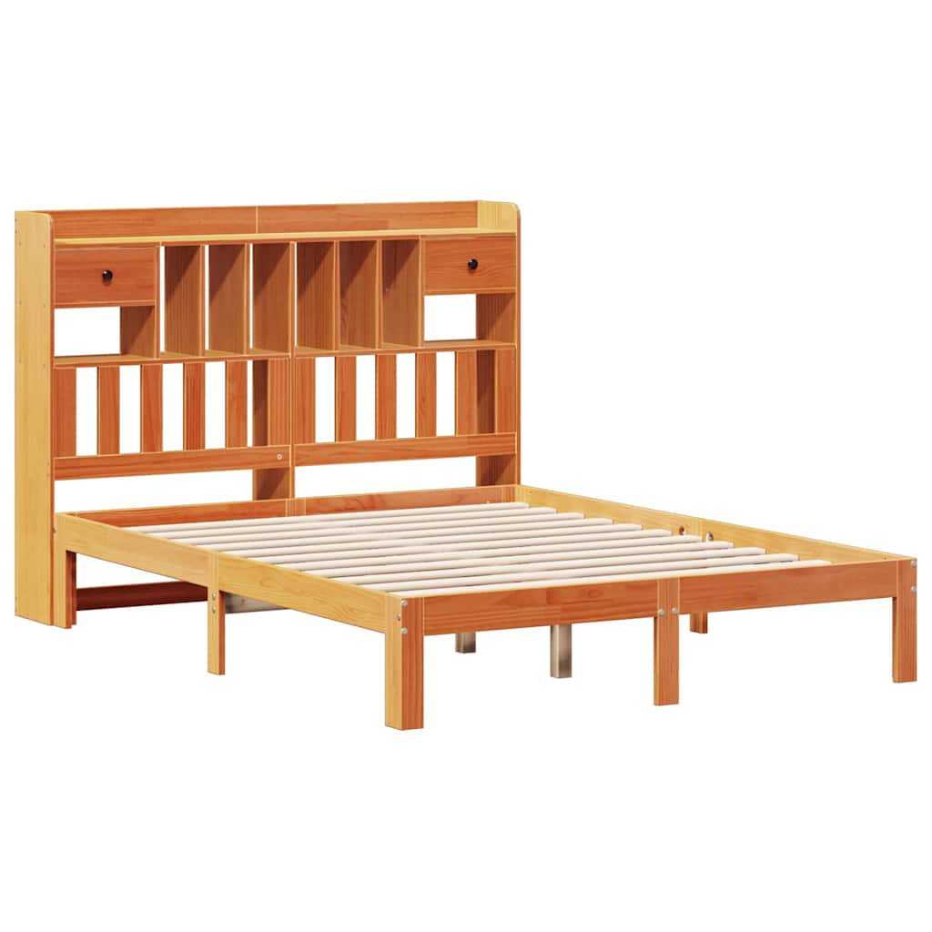 vidaXL Bookcase Bed without Mattress Wax Brown 135x190cm Solid Wood Pine