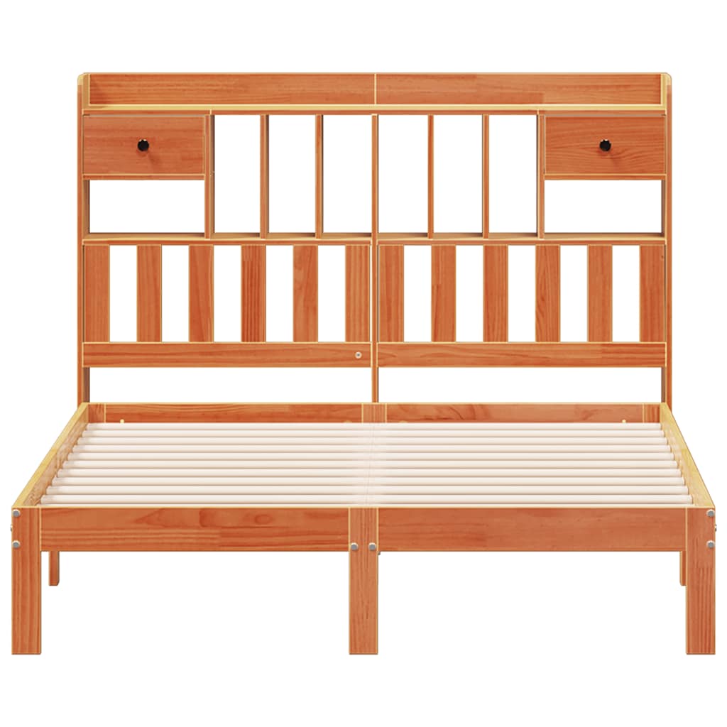 vidaXL Bookcase Bed without Mattress Wax Brown 135x190cm Solid Wood Pine
