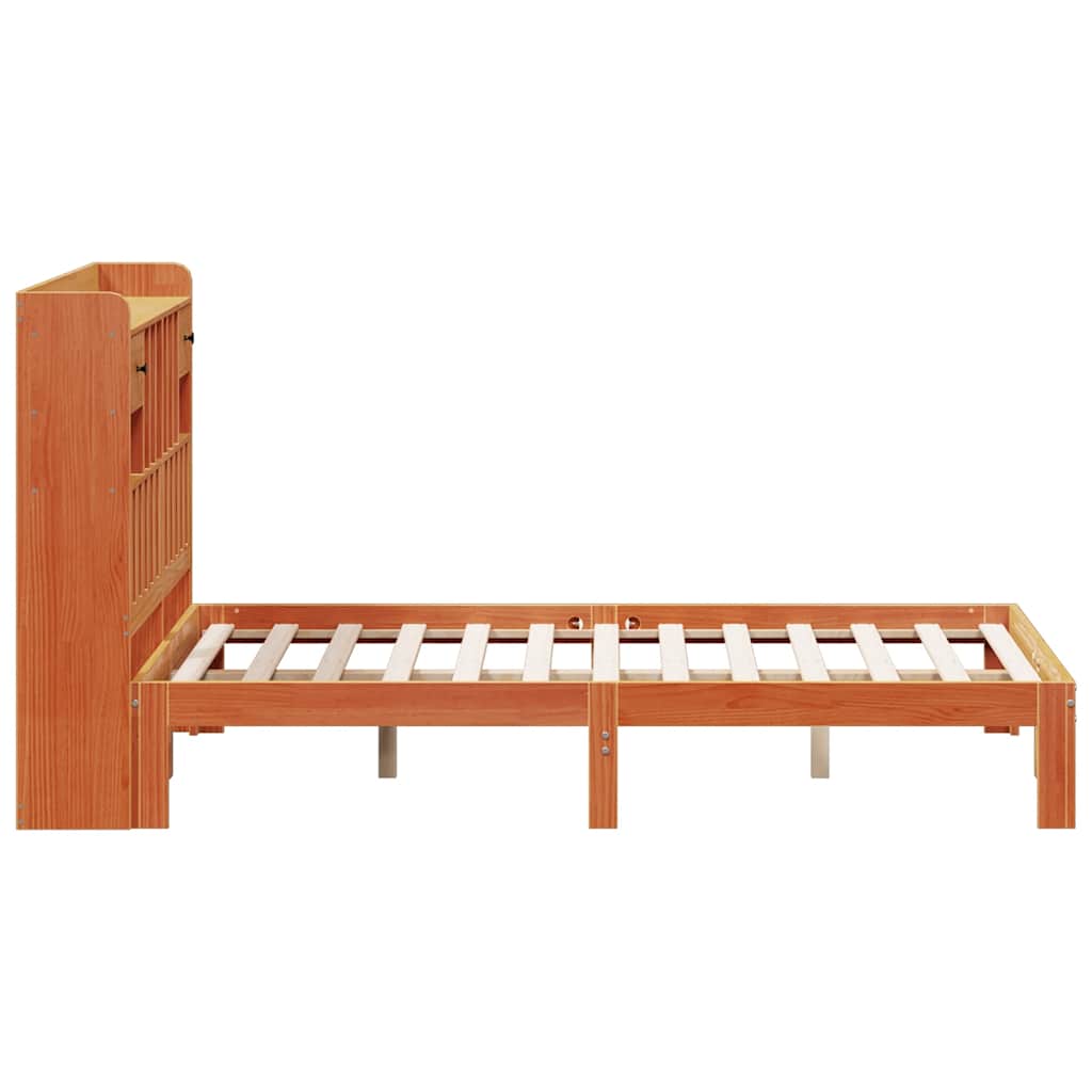 vidaXL Bookcase Bed without Mattress Wax Brown 135x190cm Solid Wood Pine