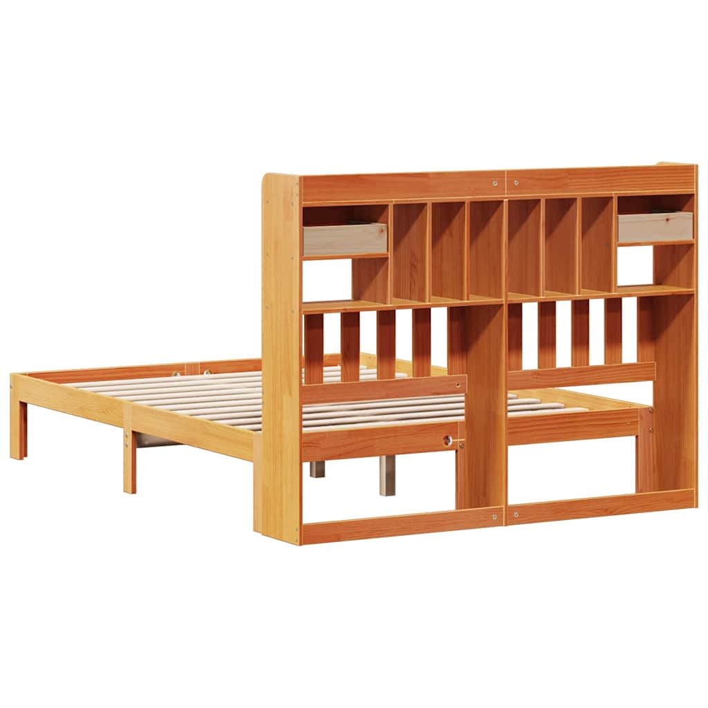 vidaXL Bookcase Bed without Mattress Wax Brown 135x190cm Solid Wood Pine