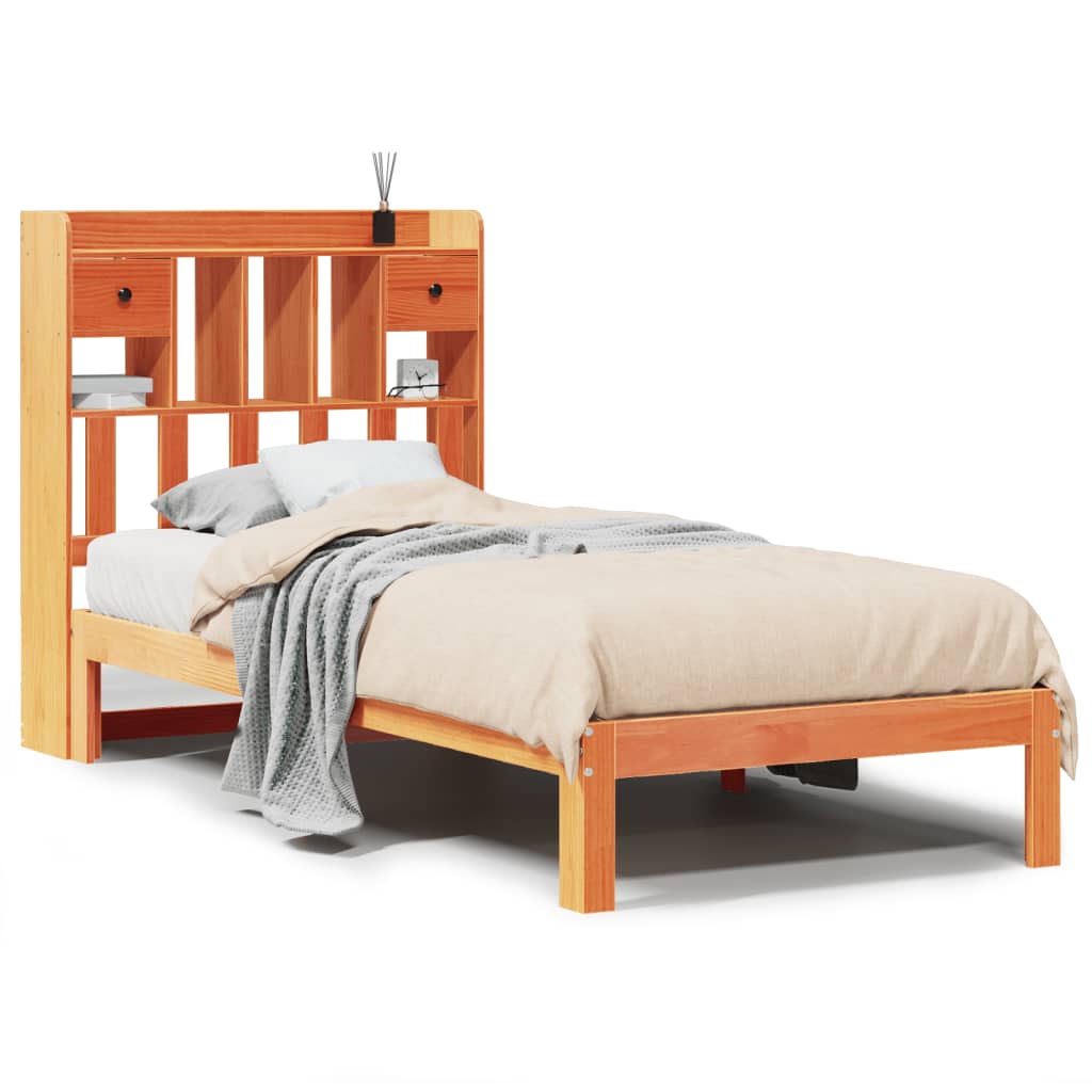 vidaXL Bookcase Bed without Mattress Wax Brown 100x200cm Solid Wood Pine