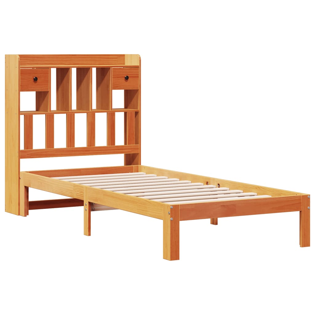 vidaXL Bookcase Bed without Mattress Wax Brown 100x200cm Solid Wood Pine