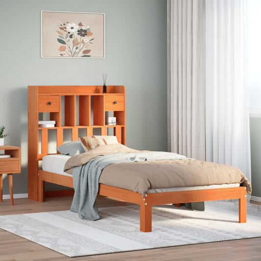 vidaXL Bookcase Bed without Mattress Wax Brown 100x200cm Solid Wood Pine