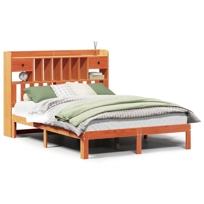 vidaXL Bookcase Bed without Mattress Wax Brown 140x200cm Solid Wood Pine