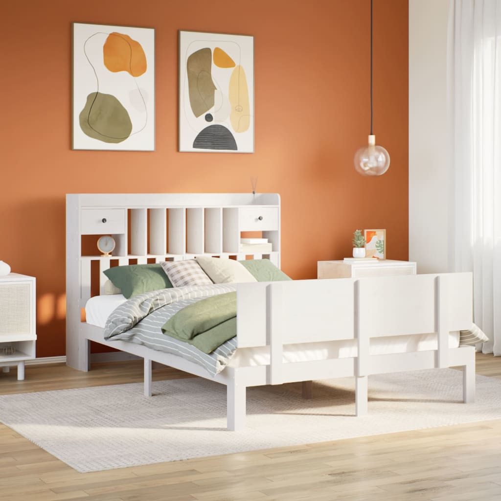 vidaXL Bookcase Bed without Mattress White 140x190cm Solid Wood Pine