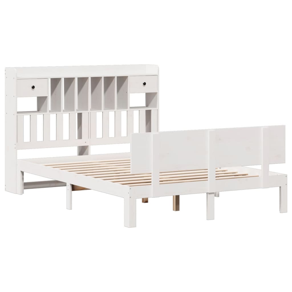 vidaXL Bookcase Bed without Mattress White 150x200 cm King Size Solid Wood Pine