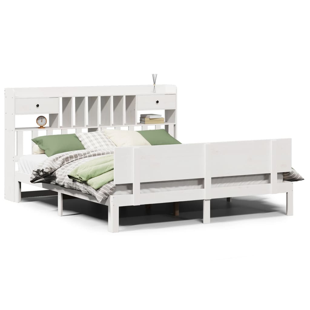 vidaXL Bookcase Bed without Mattress White 180x200 cm Super King Solid Wood Pine