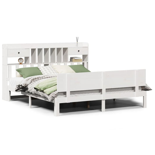 vidaXL Bookcase Bed without Mattress White 180x200 cm Super King Solid Wood Pine