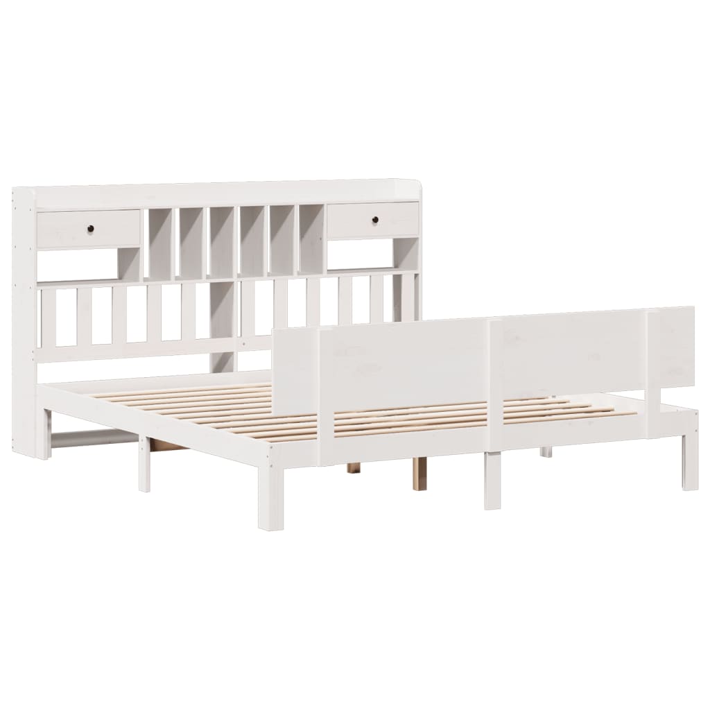 vidaXL Bookcase Bed without Mattress White 180x200 cm Super King Solid Wood Pine