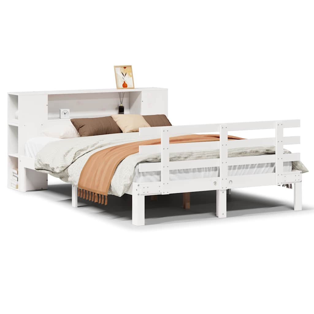 vidaXL Bookcase Bed without Mattress White 135x190 cm Double Solid Wood Pine