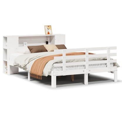 vidaXL Bookcase Bed without Mattress White 135x190 cm Double Solid Wood Pine