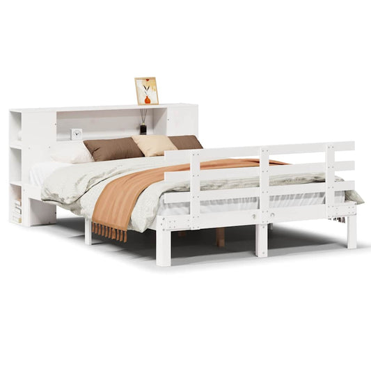 vidaXL Bookcase Bed without Mattress White 135x190 cm Double Solid Wood Pine