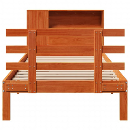vidaXL Bookcase Bed without Mattress Wax Brown 100x200cm Solid Wood Pine
