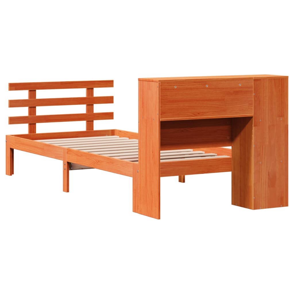 vidaXL Bookcase Bed without Mattress Wax Brown 100x200cm Solid Wood Pine