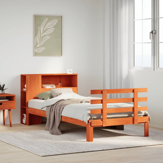 vidaXL Bookcase Bed without Mattress Wax Brown 100x200cm Solid Wood Pine