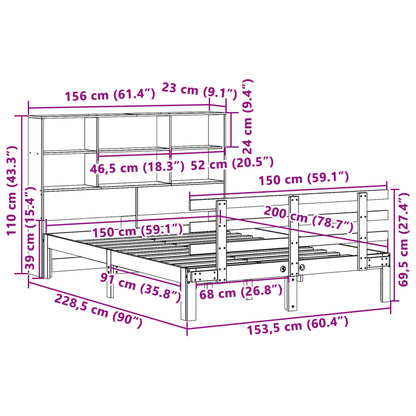 vidaXL Bookcase Bed without Mattress 150x200 cm King Size Solid Wood Pine