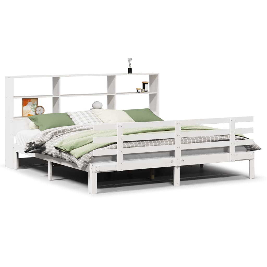 vidaXL Bookcase Bed without Mattress White 180x200 cm Super King Solid Wood Pine