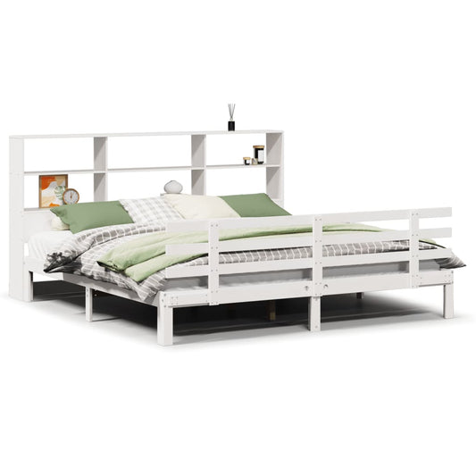 vidaXL Bookcase Bed without Mattress White 180x200 cm Super King Solid Wood Pine