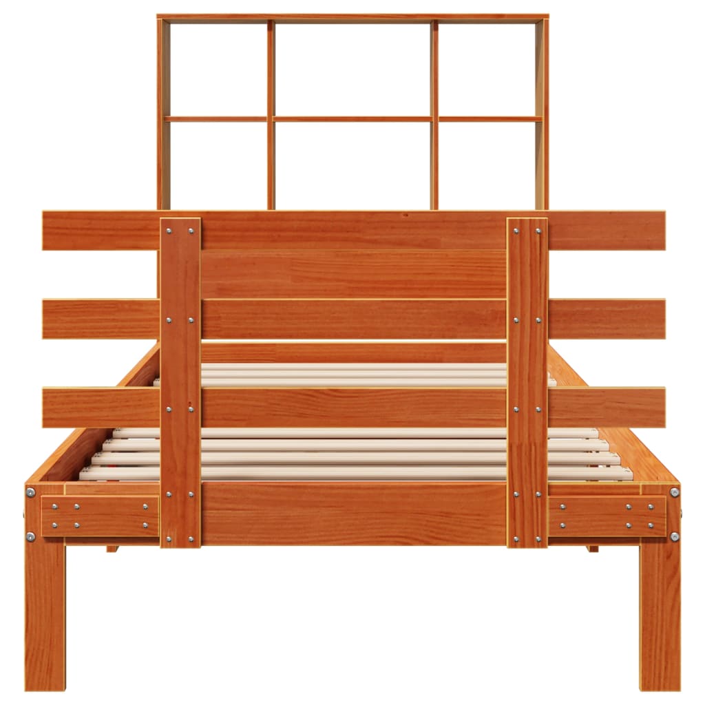 vidaXL Bookcase Bed without Mattress Wax Brown 75x190 cm Small Single Solid Wood Pine