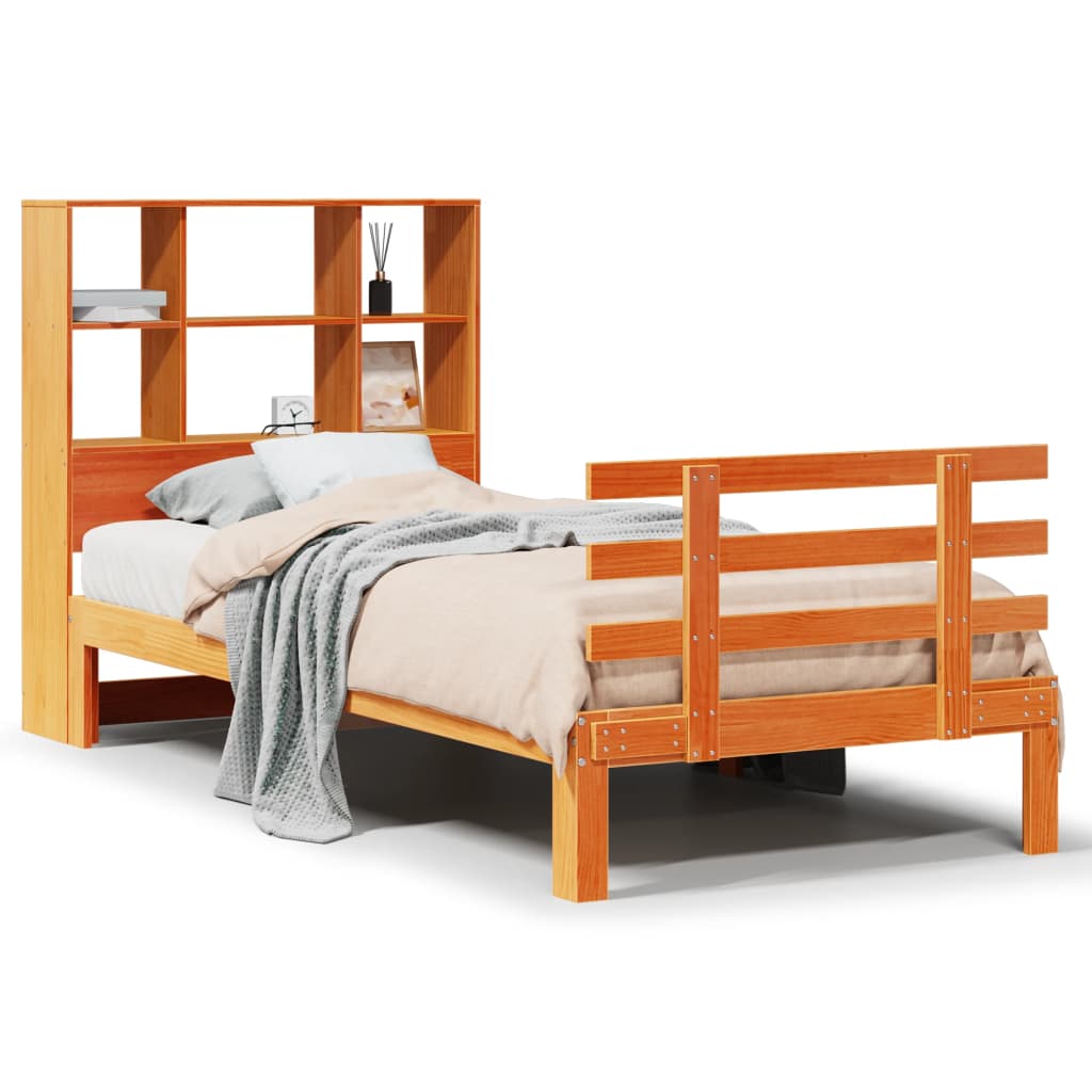 vidaXL Bookcase Bed without Mattress Wax Brown 100x200cm Solid Wood Pine