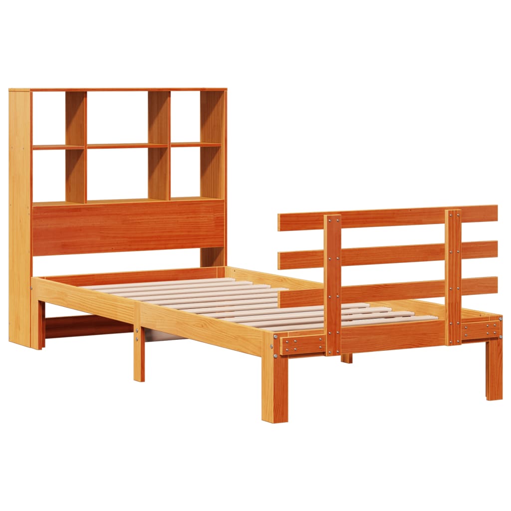 vidaXL Bookcase Bed without Mattress Wax Brown 100x200cm Solid Wood Pine