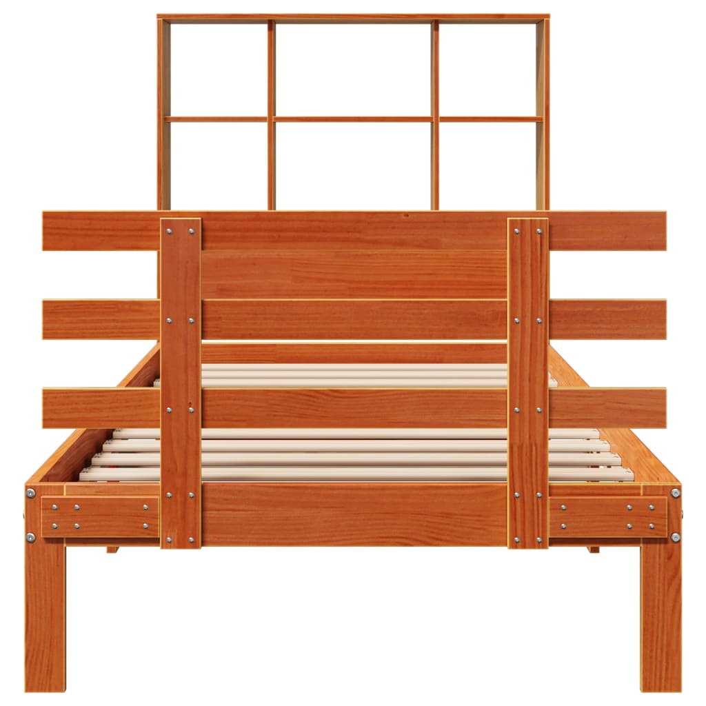 vidaXL Bookcase Bed without Mattress Wax Brown 100x200cm Solid Wood Pine
