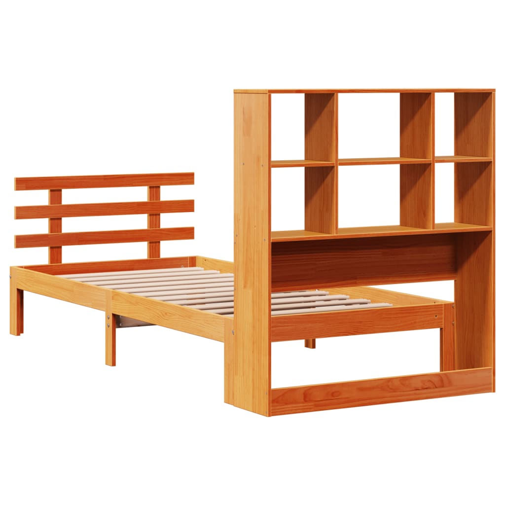 vidaXL Bookcase Bed without Mattress Wax Brown 100x200cm Solid Wood Pine