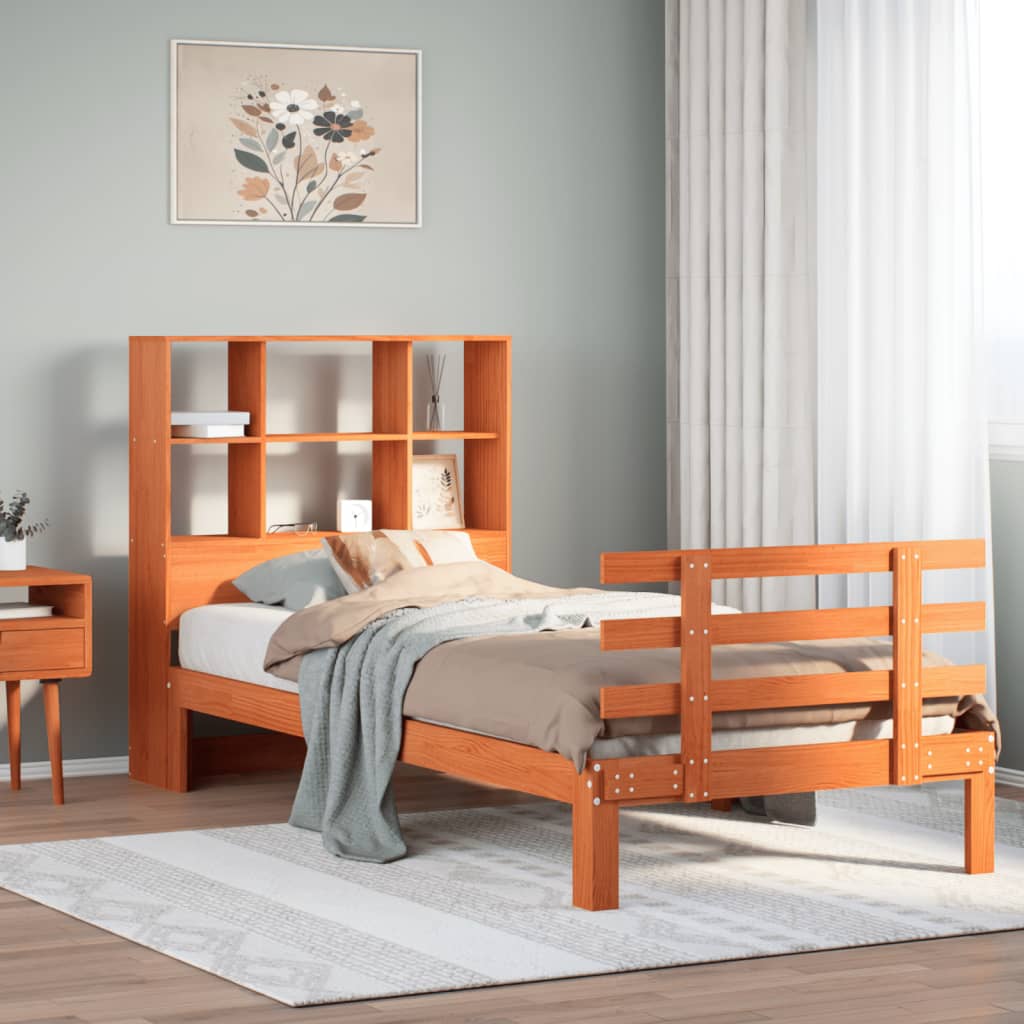 vidaXL Bookcase Bed without Mattress Wax Brown 100x200cm Solid Wood Pine