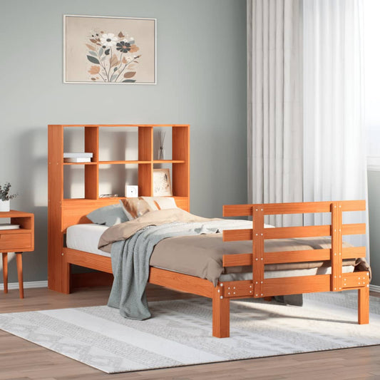 vidaXL Bookcase Bed without Mattress Wax Brown 100x200cm Solid Wood Pine