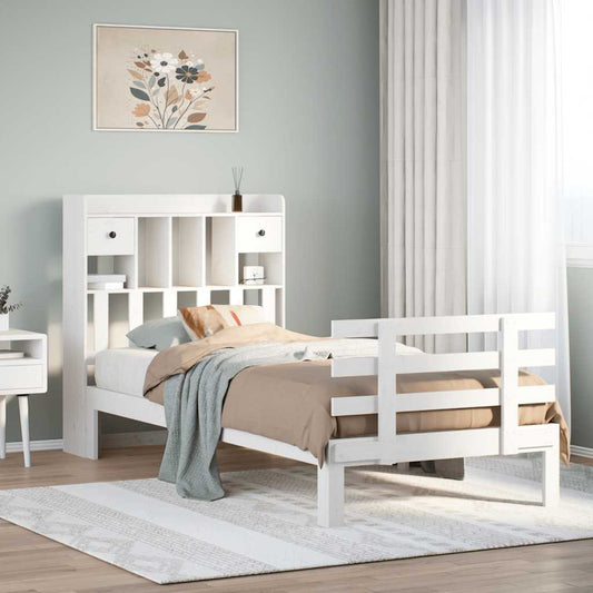 vidaXL Bookcase Bed without Mattress White 75x190 cm Small Single Solid Wood Pine