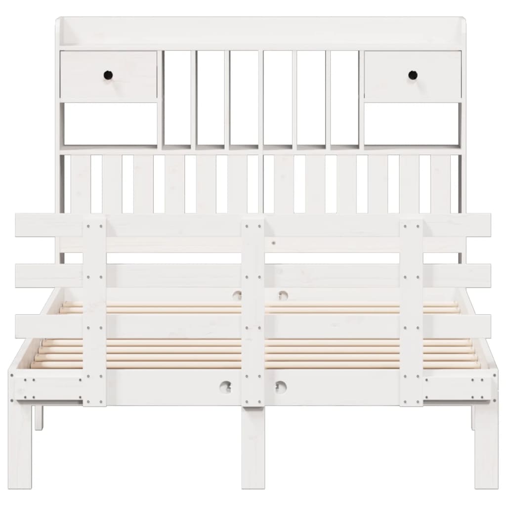vidaXL Bookcase Bed without Mattress White 135x190 cm Double Solid Wood Pine