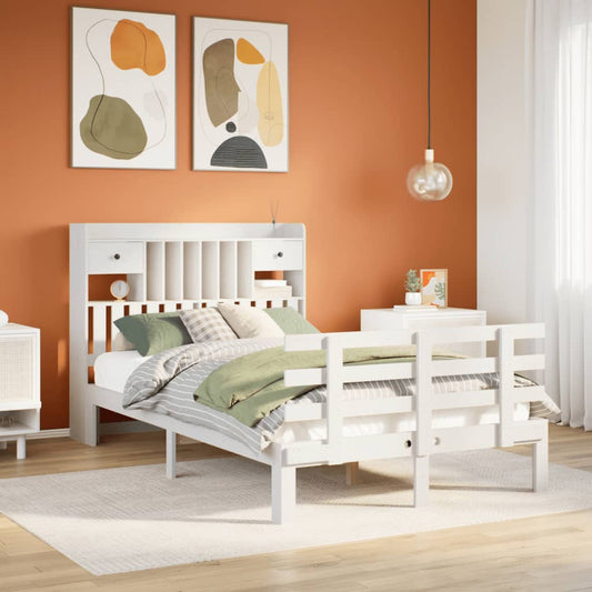 vidaXL Bookcase Bed without Mattress White 135x190 cm Double Solid Wood Pine