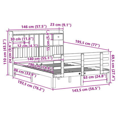 vidaXL Bookcase Bed without Mattress 140x190 cm Solid Wood Pine